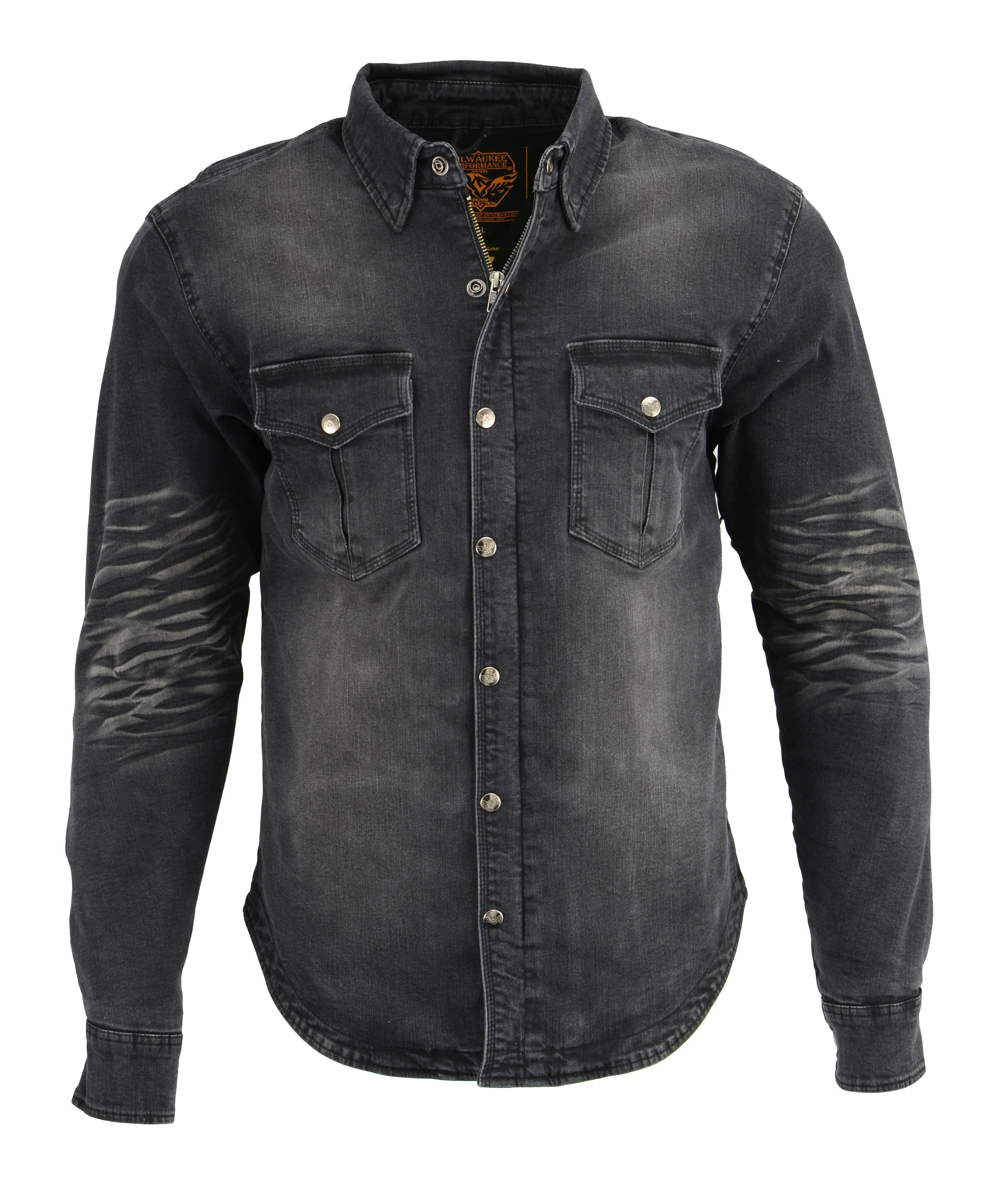 Milwaukee Performance-MPM1620-Men's Black Armored Denim Biker Shirt w/ Aramid® by DuPont™ Fibers