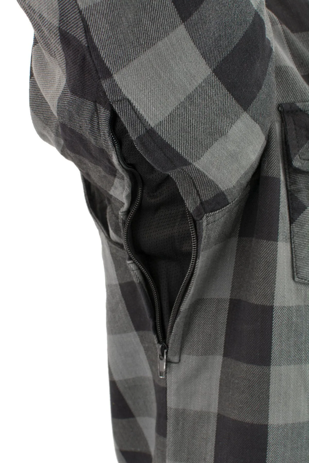 Milwaukee Performance-MPM1630-Men's Black and Grey Armored Checkered Flannel Biker Shirt w/ Aramid® by DuPont™ Fibers