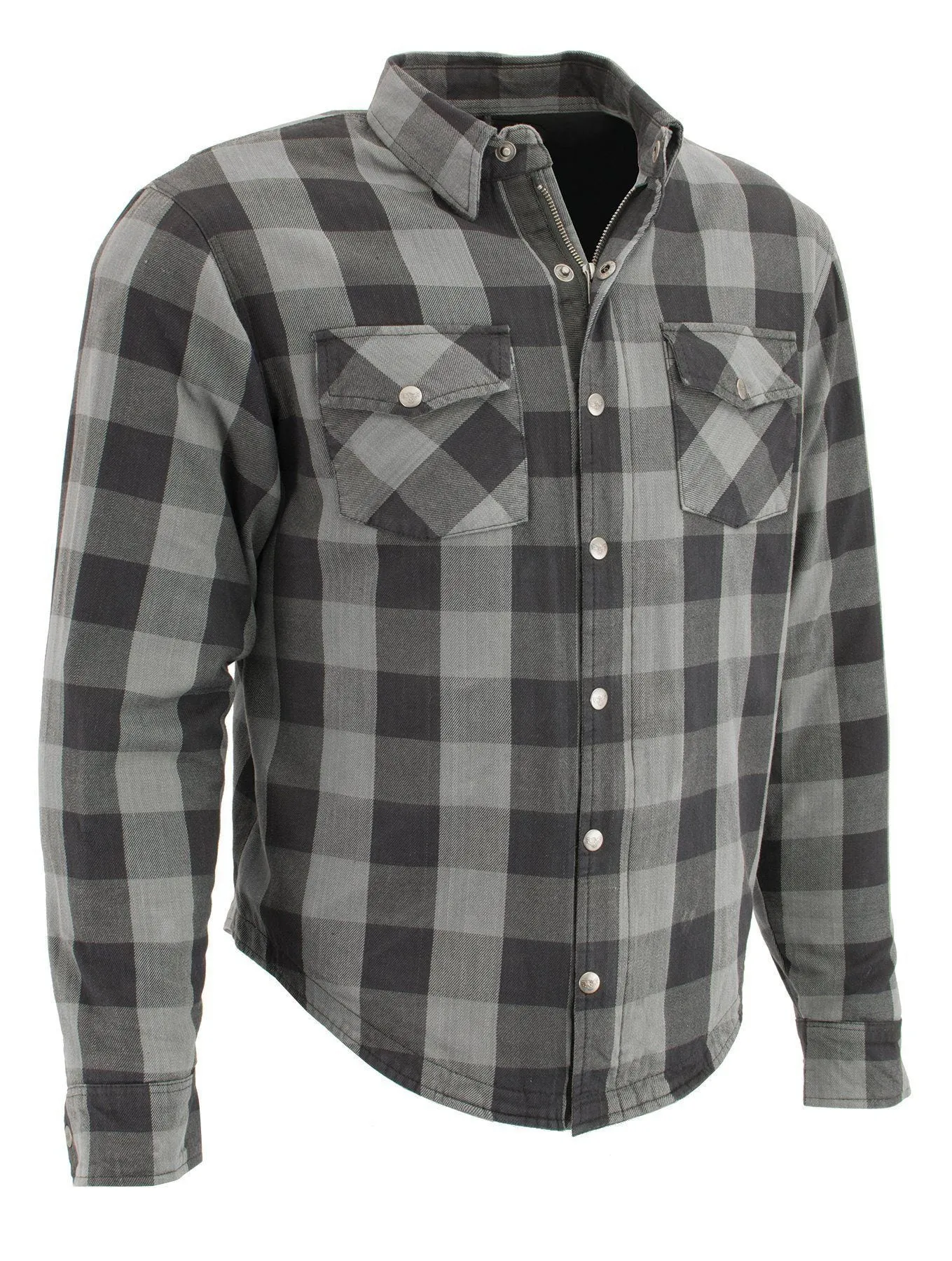 Milwaukee Performance-MPM1630-Men's Black and Grey Armored Checkered Flannel Biker Shirt w/ Aramid® by DuPont™ Fibers