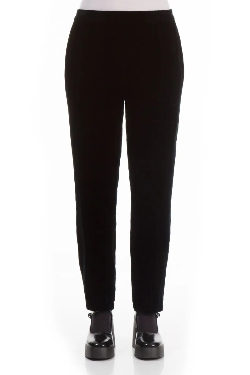 Narrow Black Silk Velvet Trousers