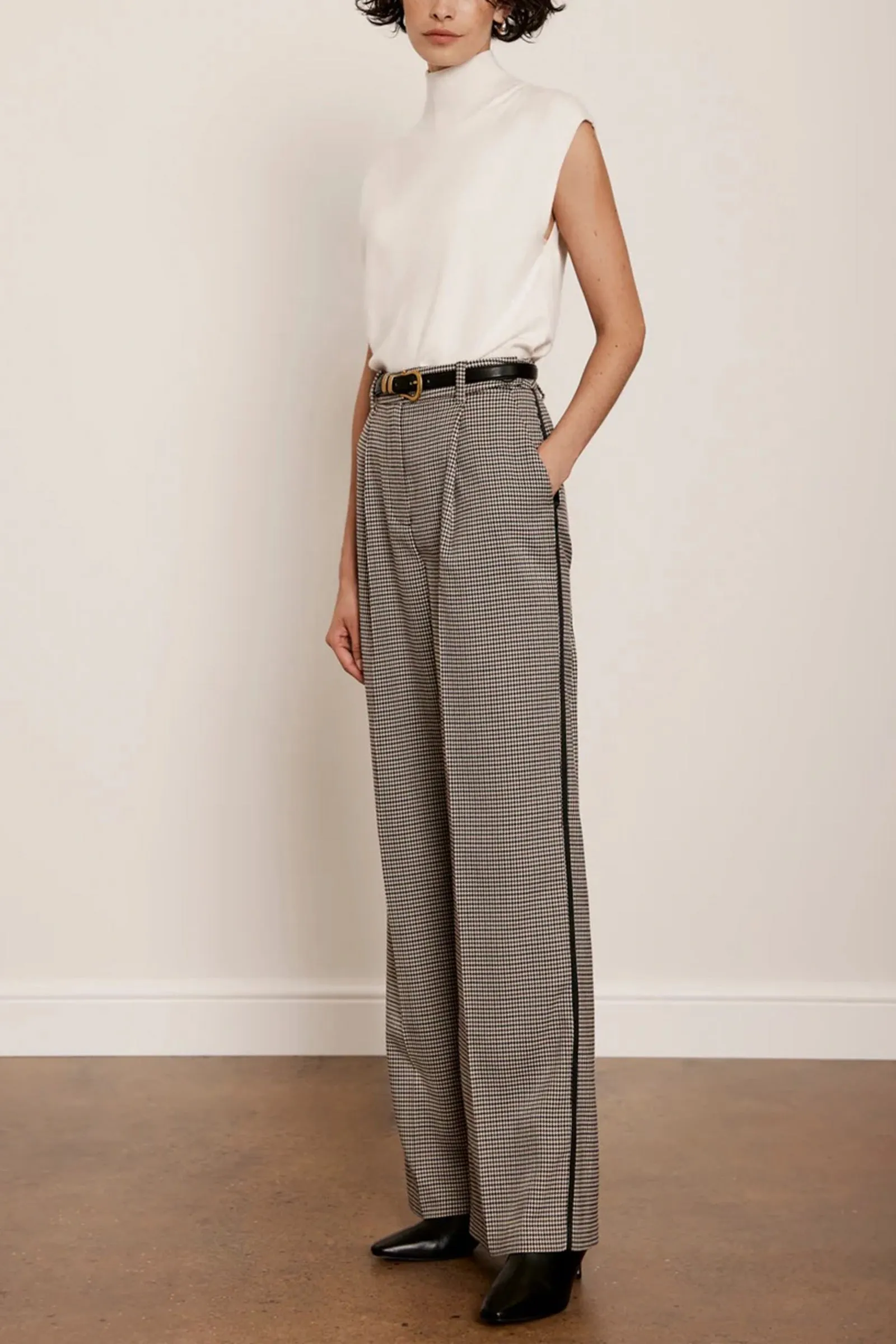 Neutral Check Side Stripe Trousers