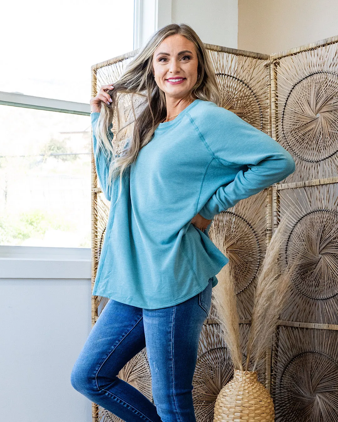 NEW! Adalyn Oversized Cozy Long Sleeve Top - Jade