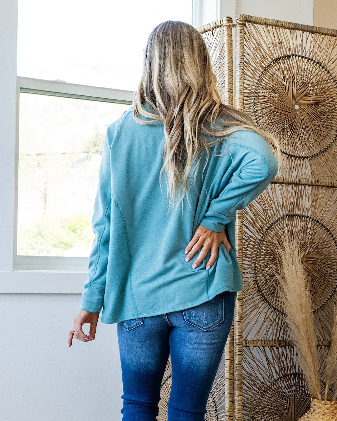 NEW! Adalyn Oversized Cozy Long Sleeve Top - Jade