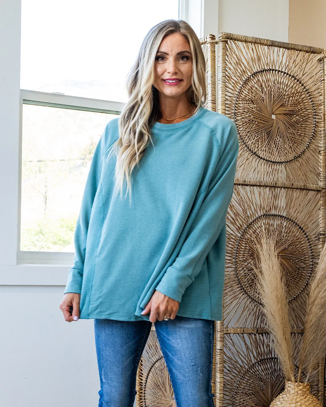 NEW! Adalyn Oversized Cozy Long Sleeve Top - Jade