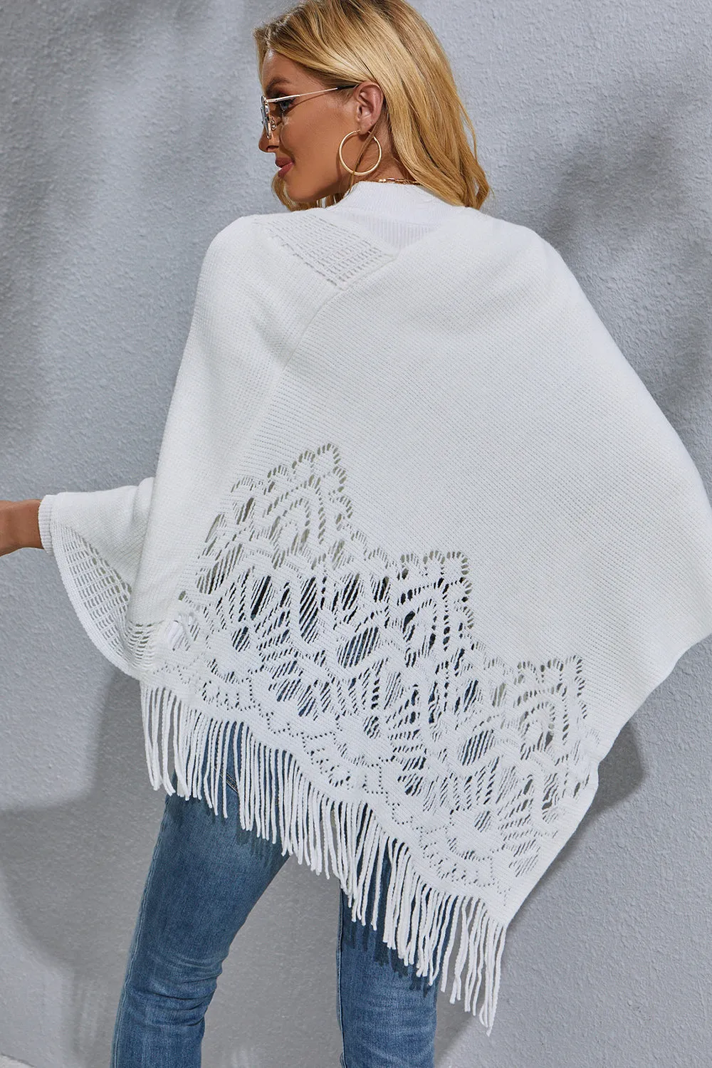 Round Neck Fringe Detail Poncho