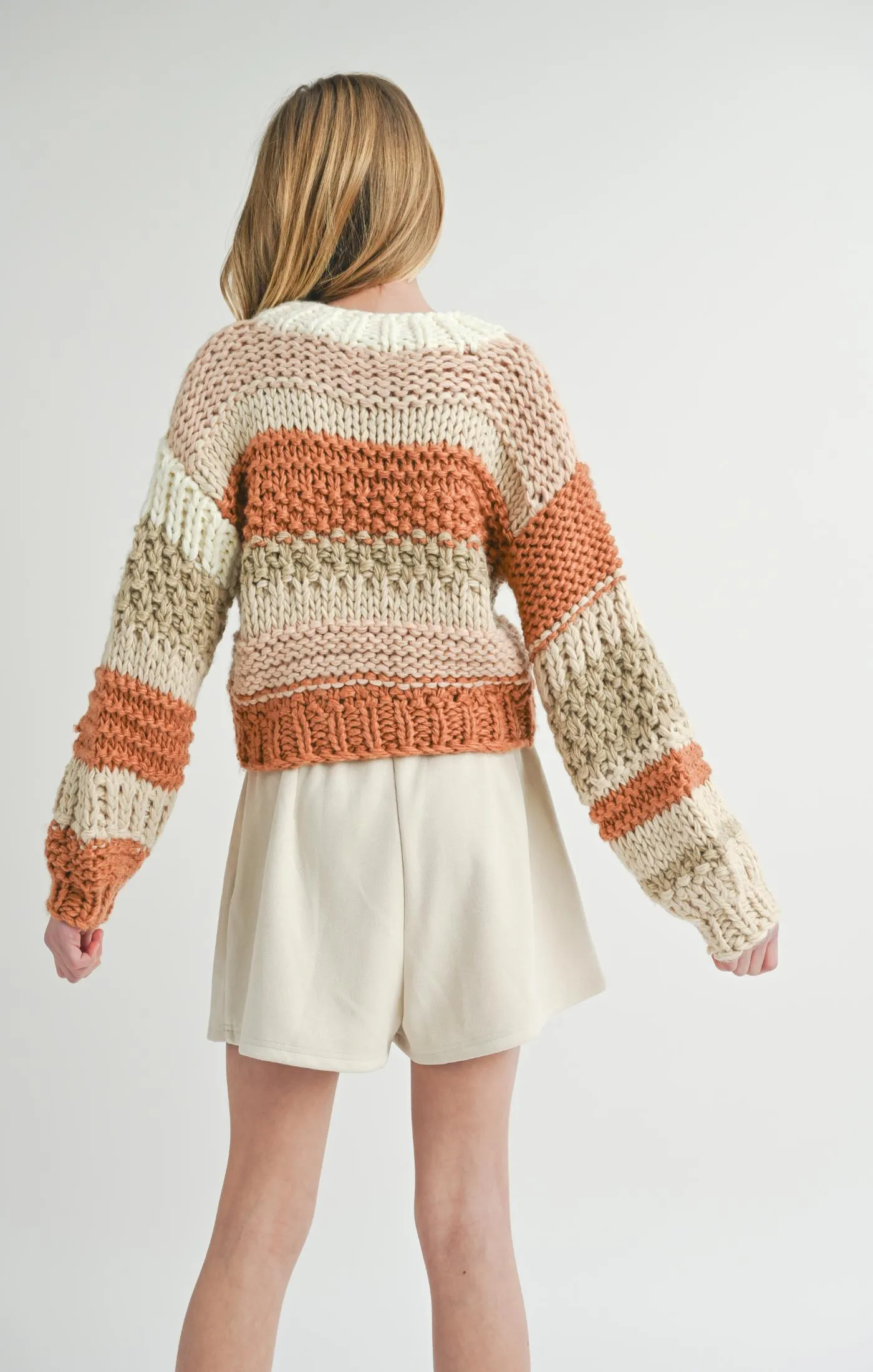 SAD Tween Striped Butter Pecan Chunky Sweater