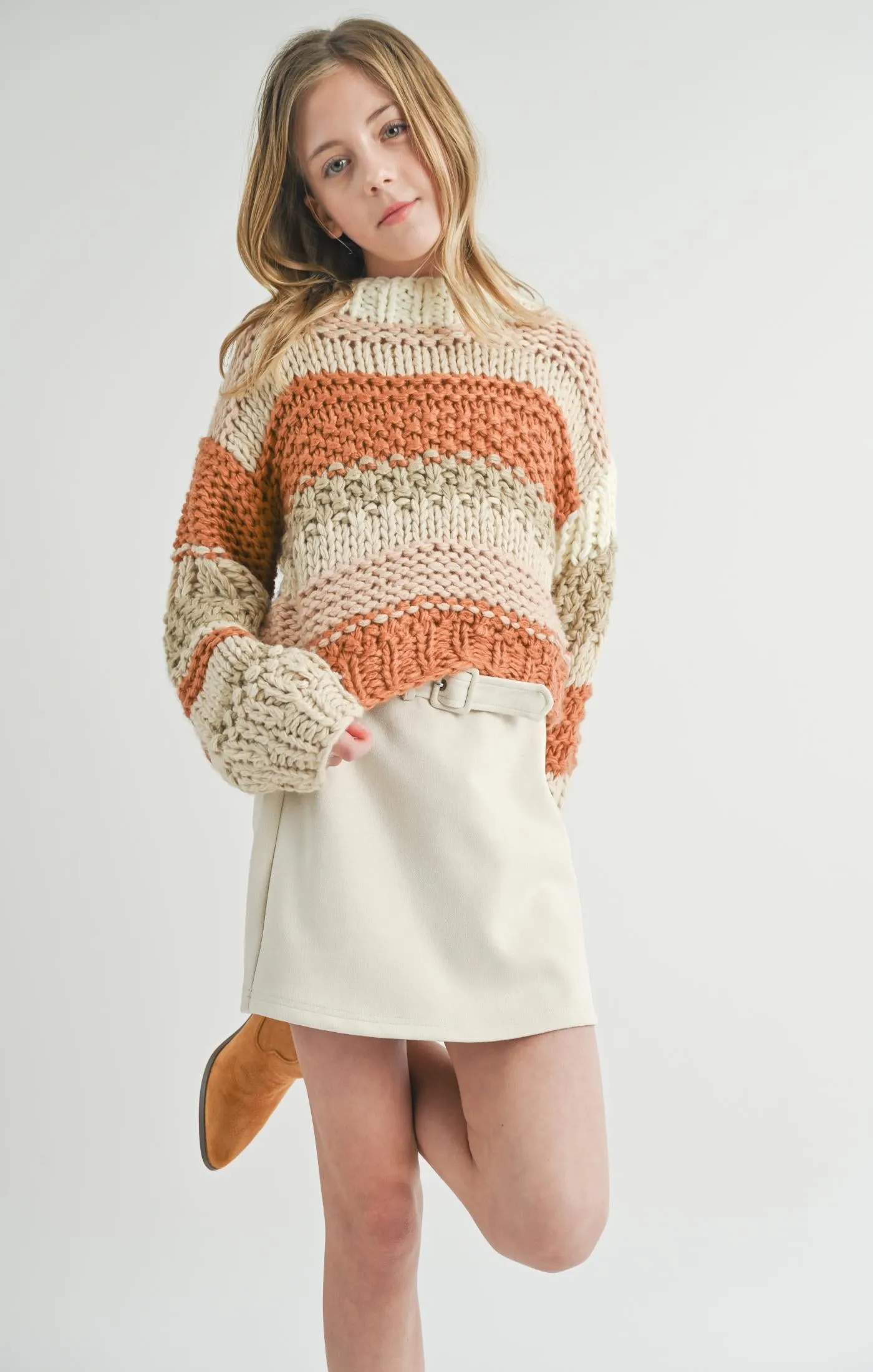 SAD Tween Striped Butter Pecan Chunky Sweater