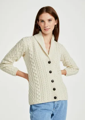 Shawl Collar Aran Cardigan | Natural