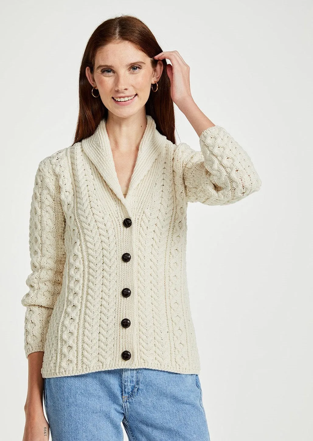 Shawl Collar Aran Cardigan | Natural