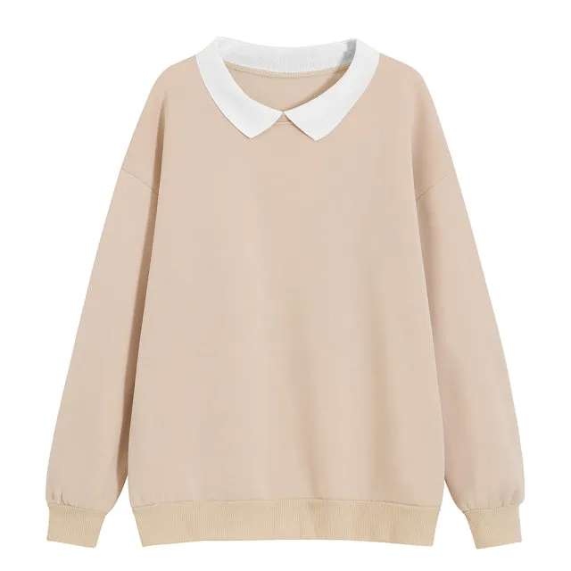 Solid Pastel Color Oversized Collared Pullover Sweater