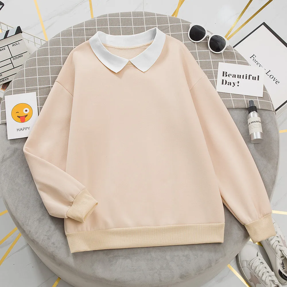 Solid Pastel Color Oversized Collared Pullover Sweater