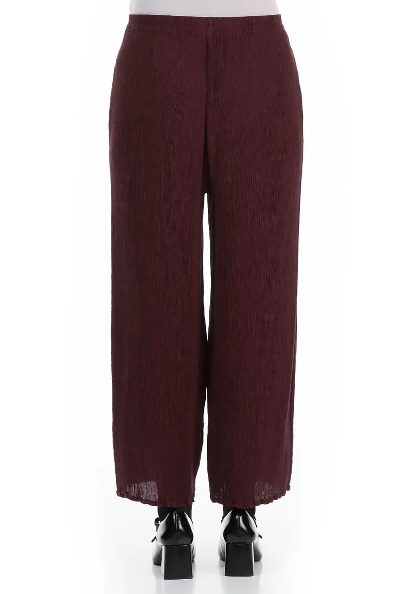 Straight Cropped Merlot Silk Viscose Trousers