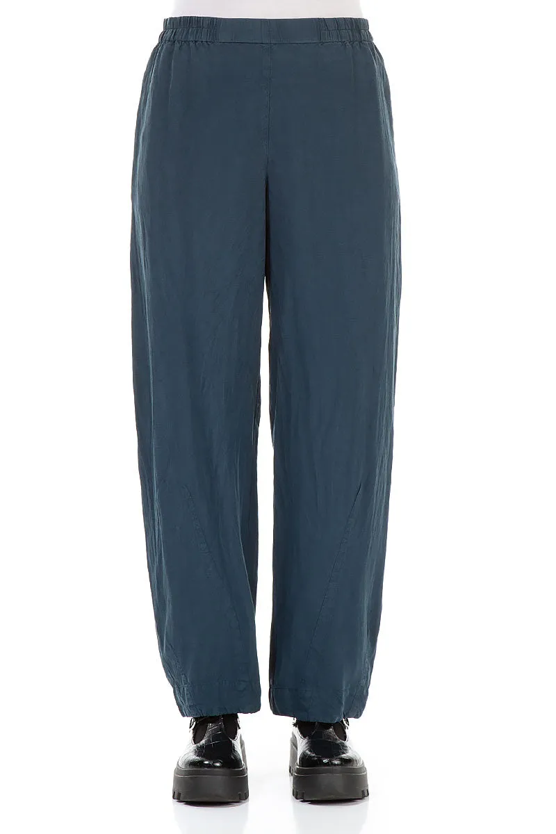 Straight Navy Silk Linen Trousers