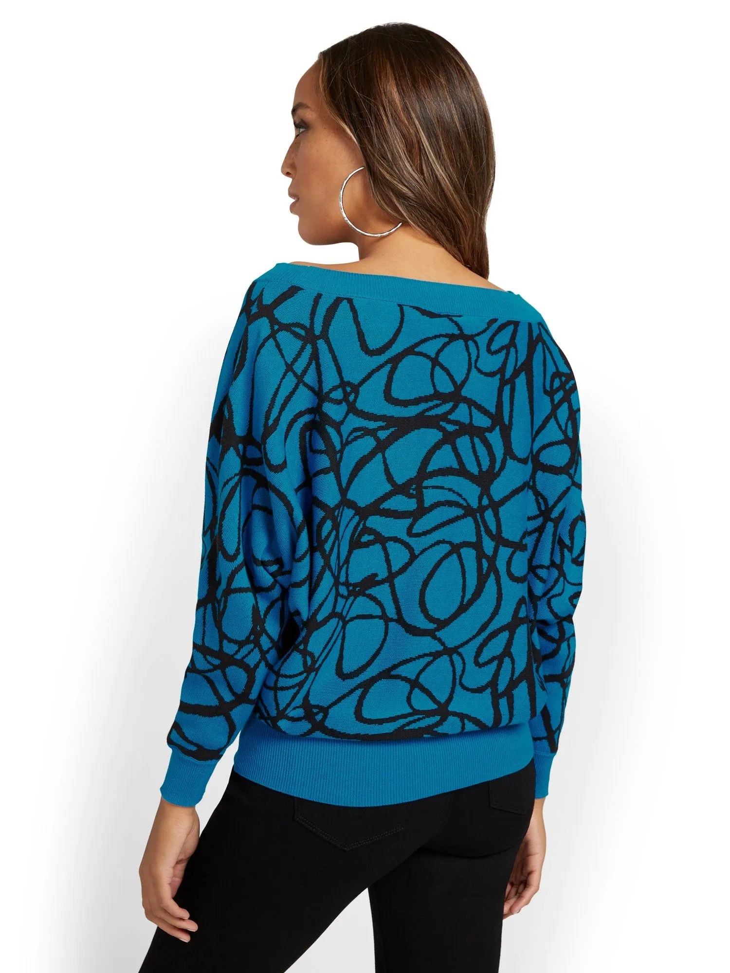 Swirl-Print Slouchy Pullover Sweater