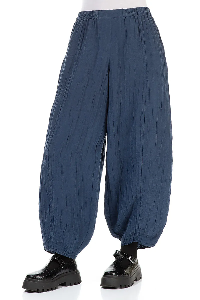 Taper Denim Blue Crinkled Trousers