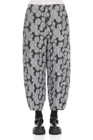 Taper Silver Circle Silk Linen Trousers