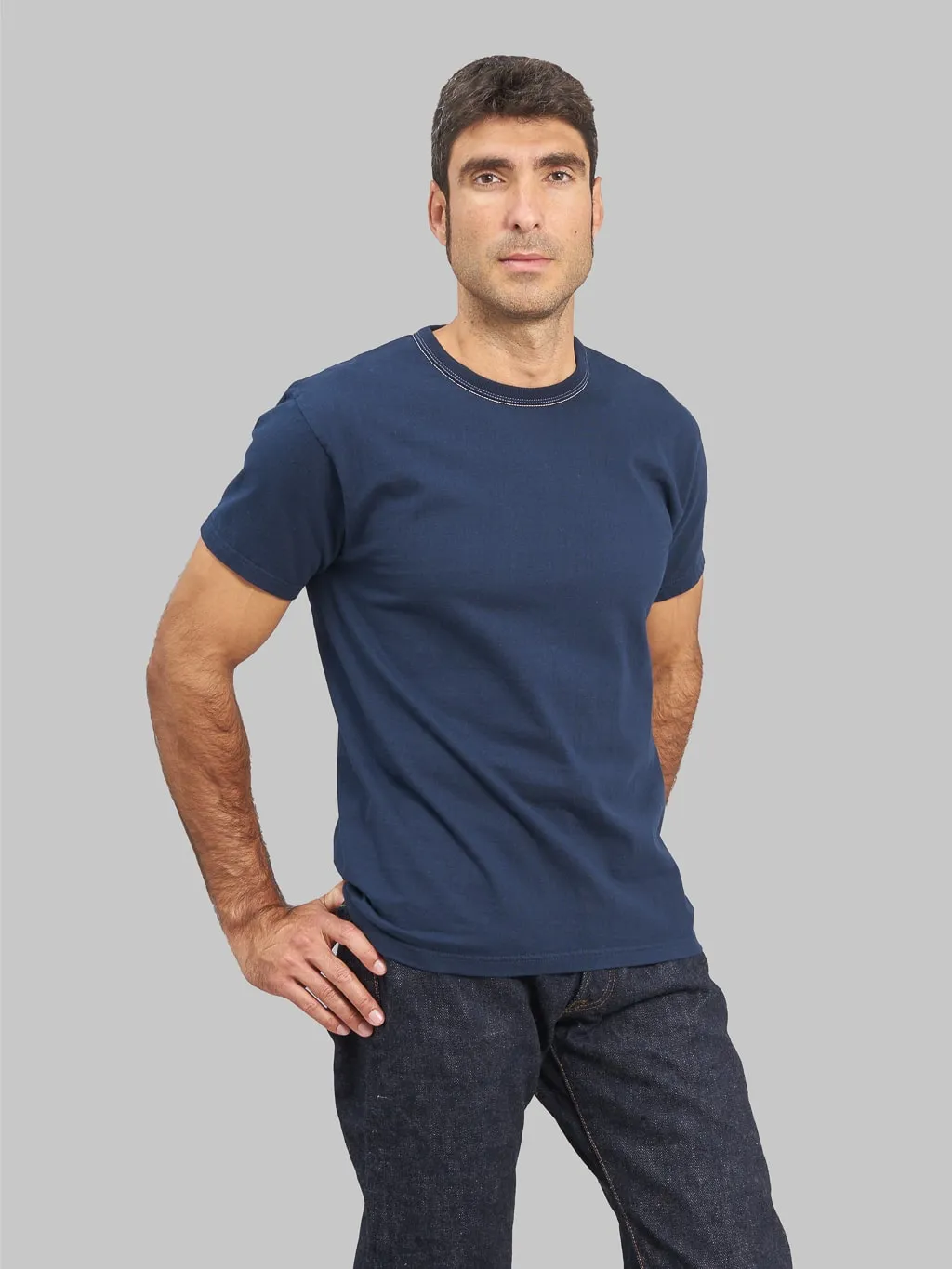 The Flat Head Loopwheeled Heavyweight Plain T-Shirt Navy