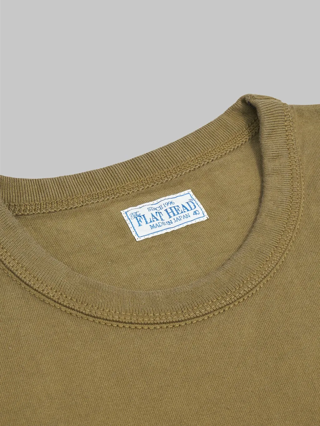 The Flat Head Loopwheeled Heavyweight Plain T-Shirt Olive