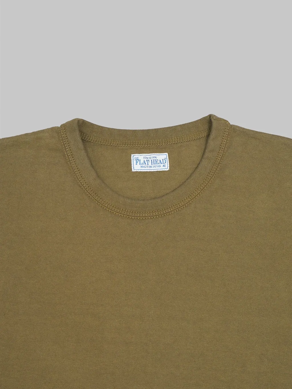 The Flat Head Loopwheeled Heavyweight Plain T-Shirt Olive