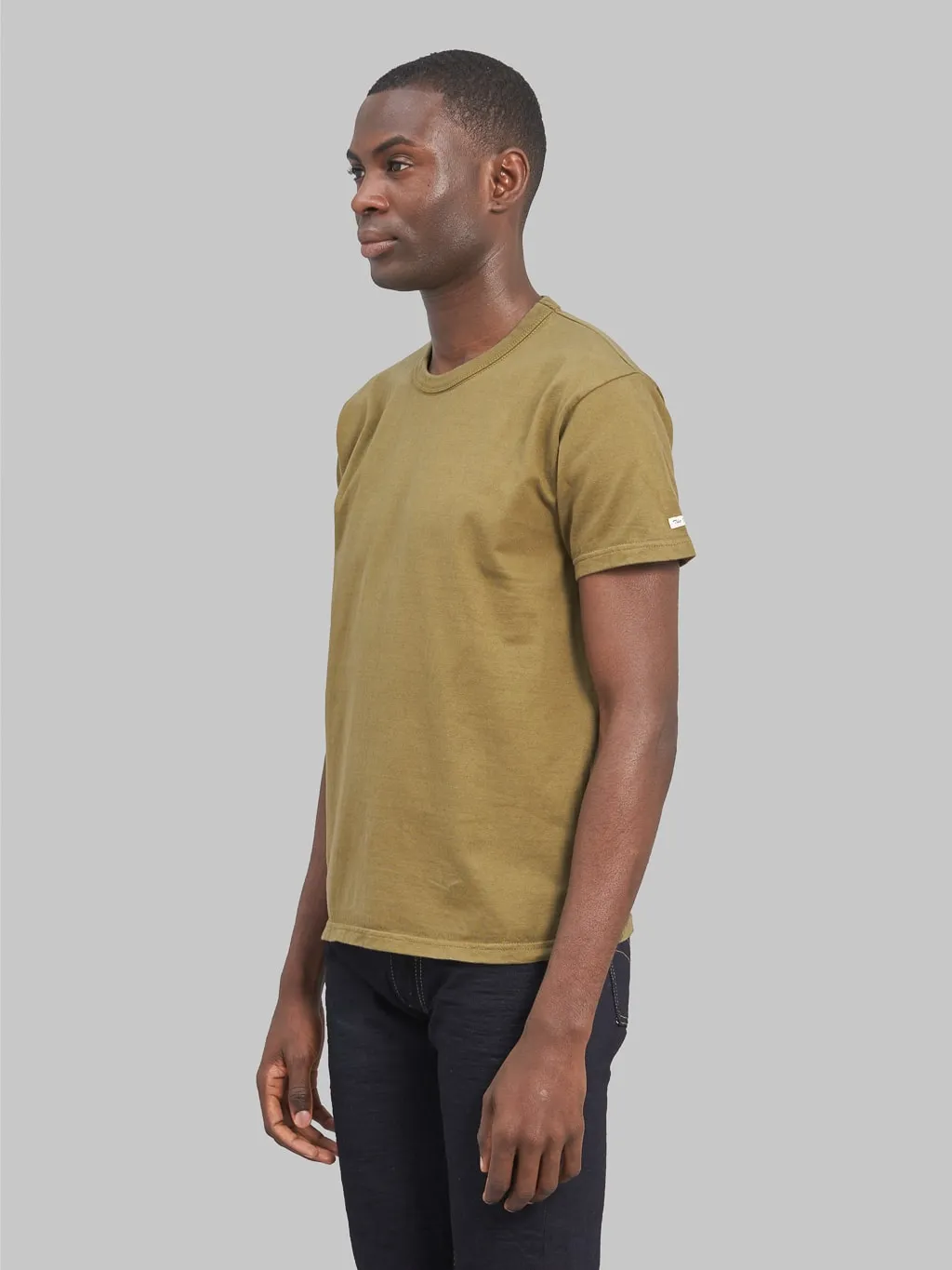 The Flat Head Loopwheeled Heavyweight Plain T-Shirt Olive