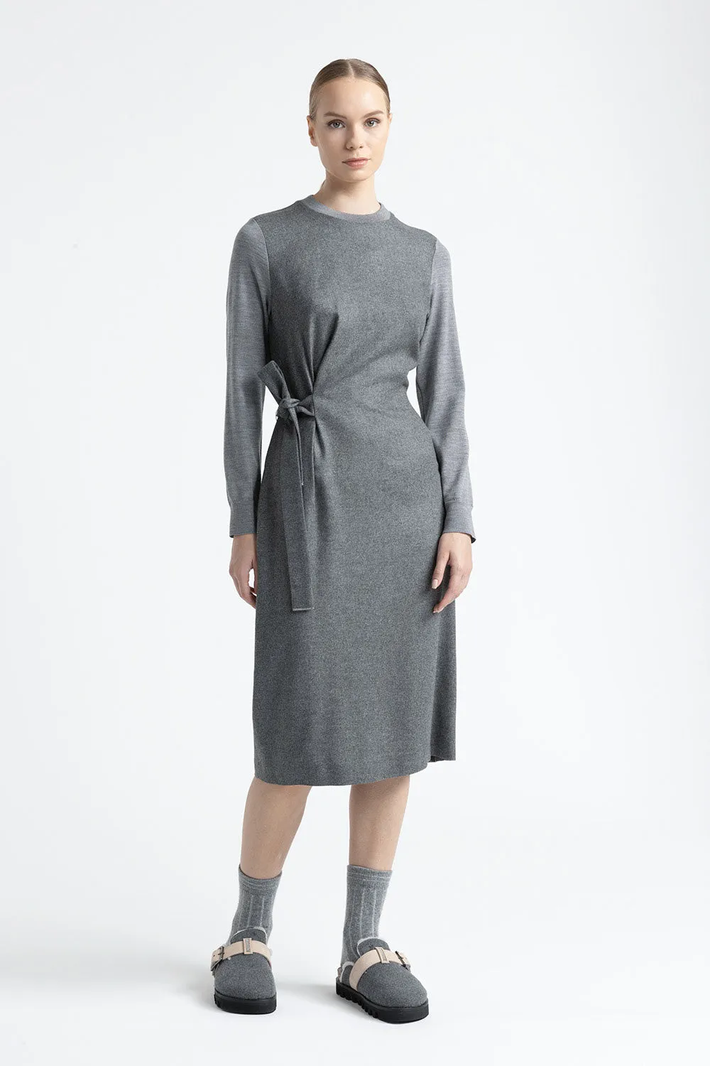 Viscose and wool flannel midi dress