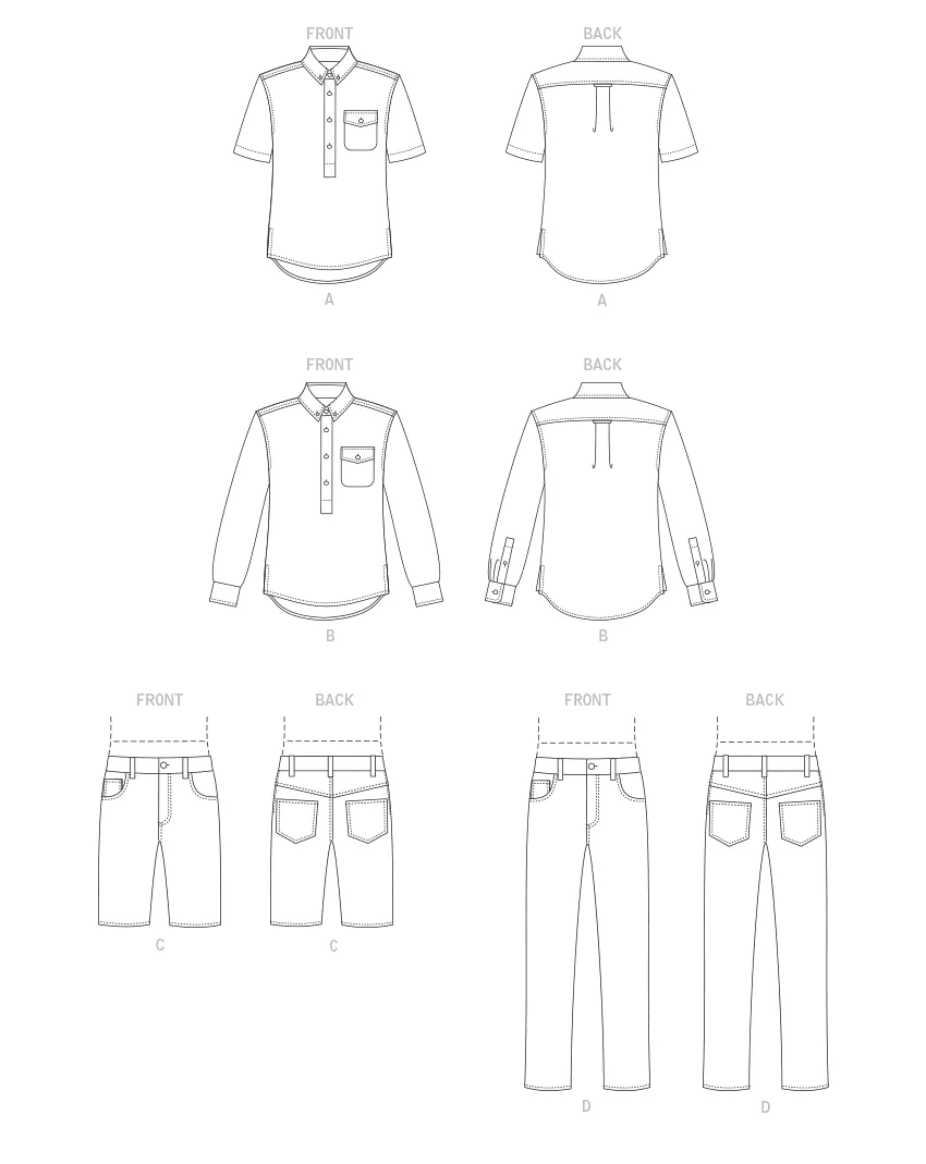 Vogue Pattern V1895 Men's Shirts, Shorts and Pants