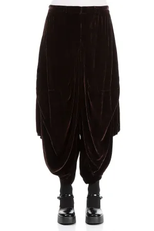 Wide Baggy Brown Silk Velvet Trousers