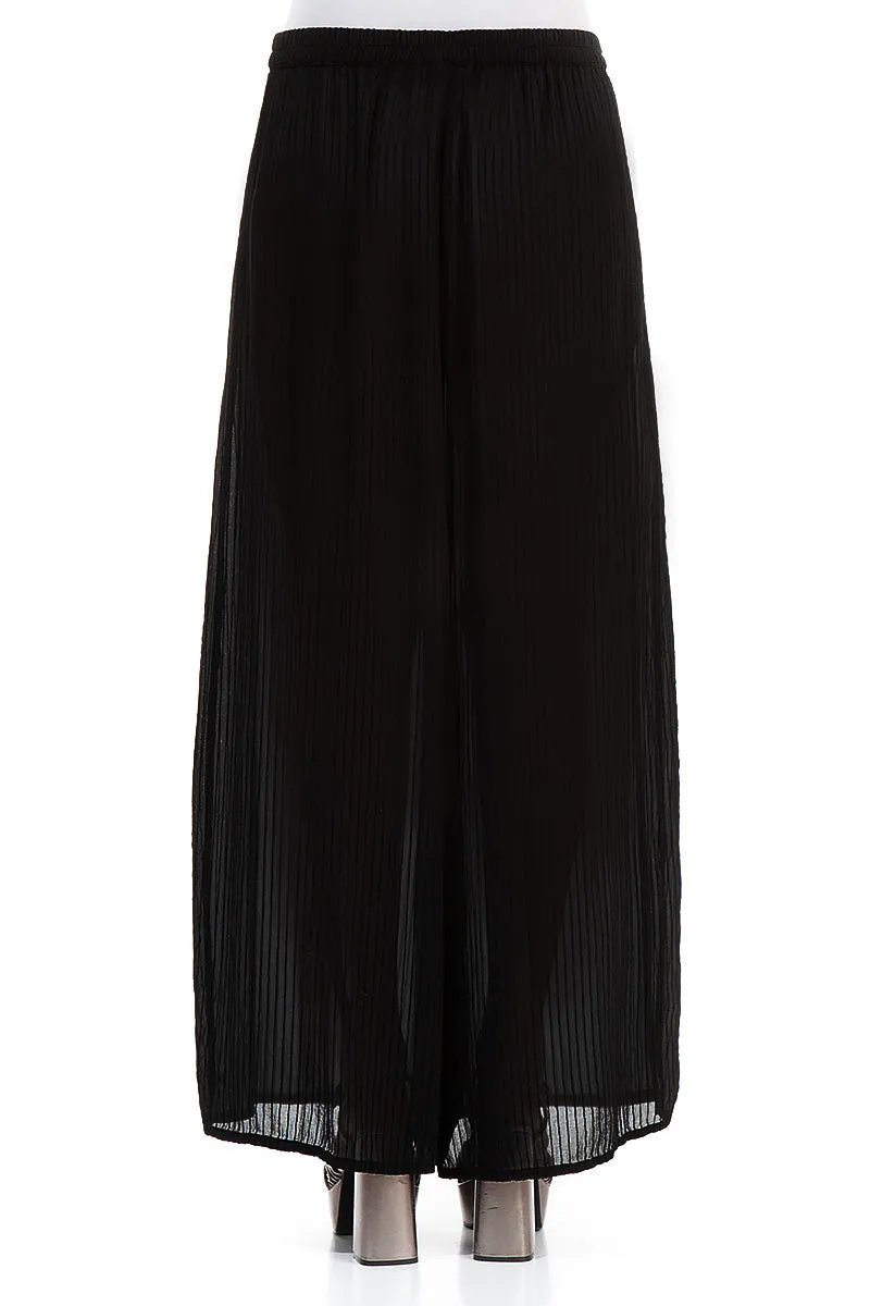 Wide Black Silk Viscose Trousers