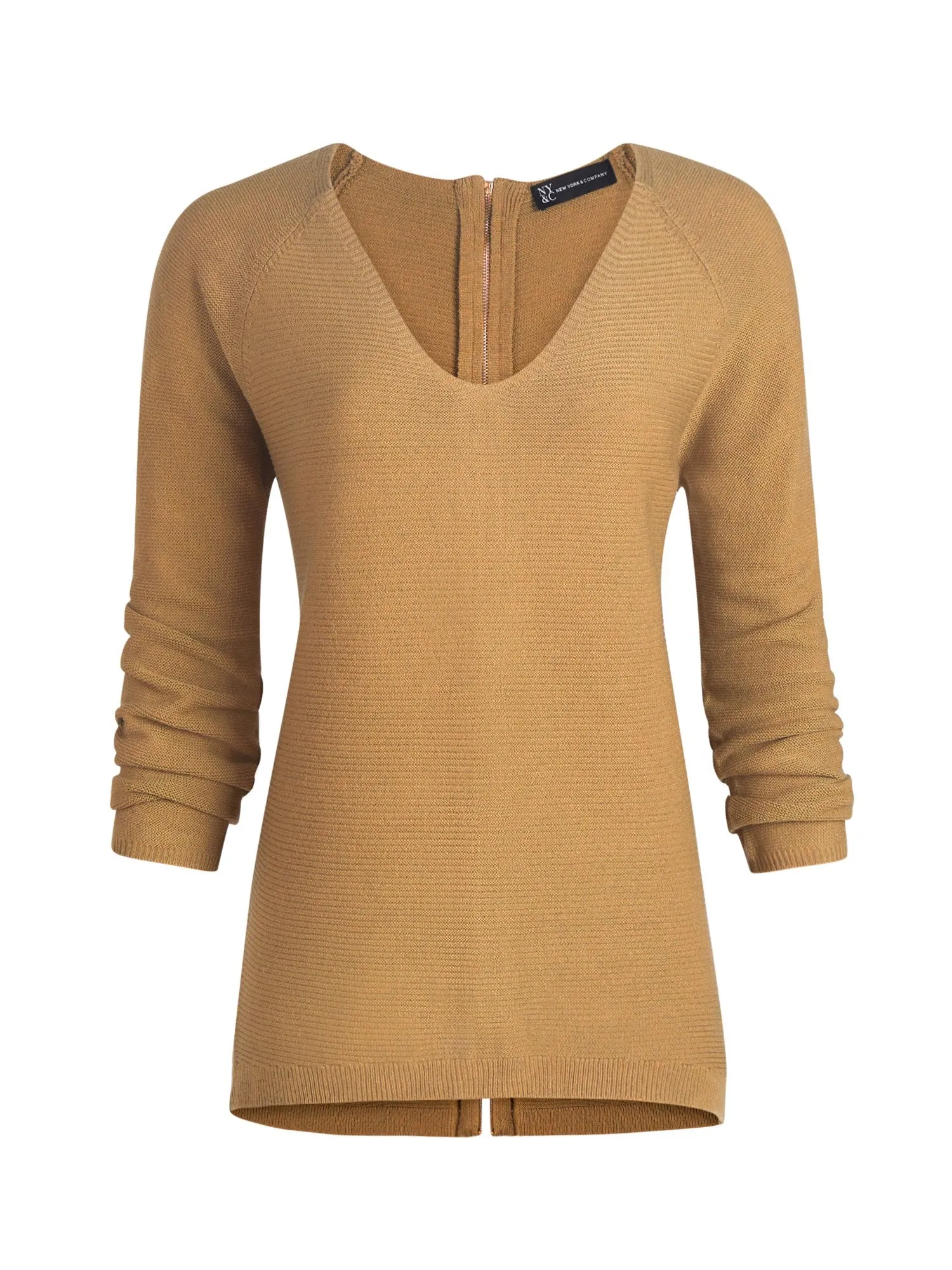 Zip-Back V-Neck Sweater